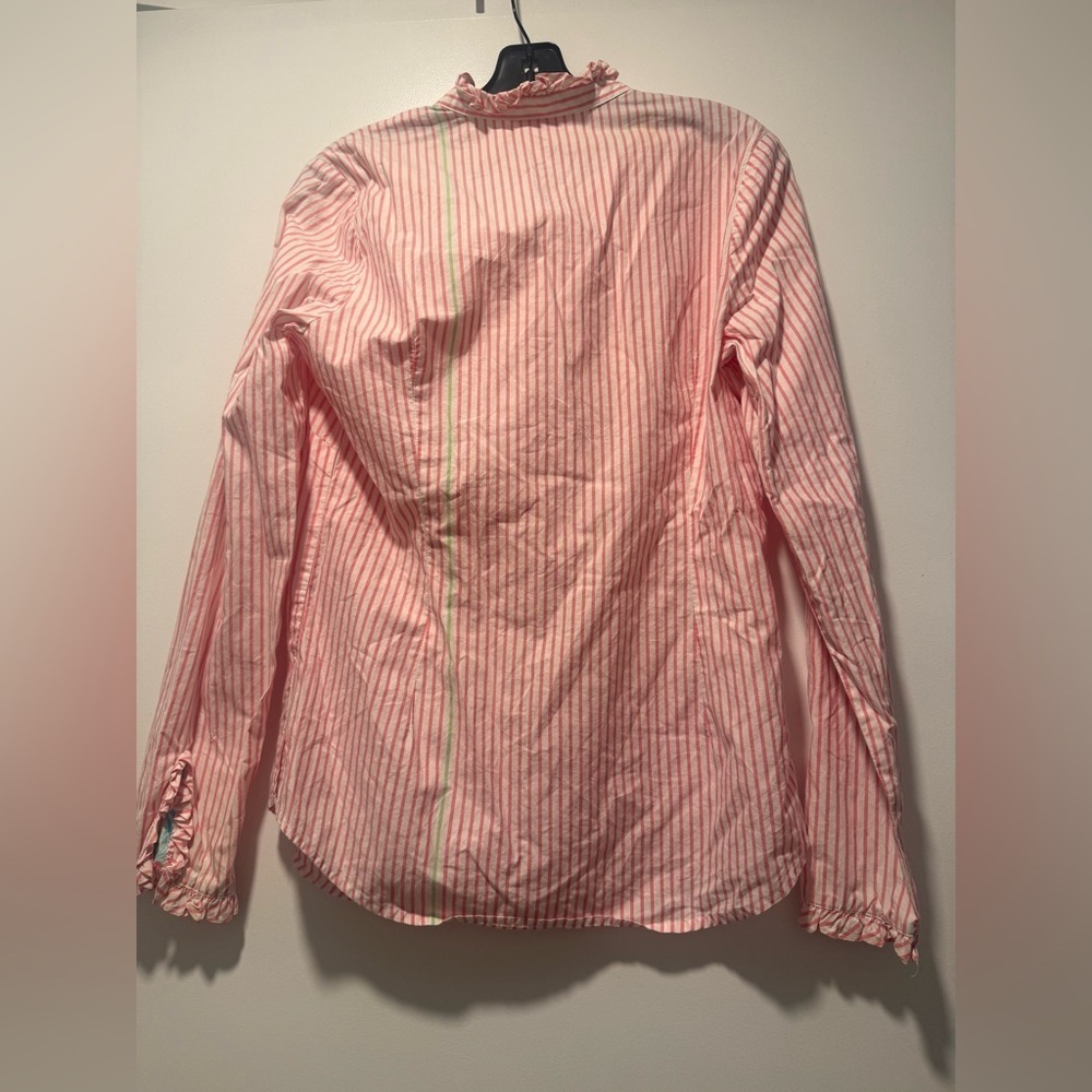 Lilly Pulitzer Pink Striped 100% Cotton Button Down Ruffle Shirt Blouse Sz 8 - Picture 3 of 5